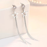 Silver Star Tassel Earrings Short and Long - Platinum Plated