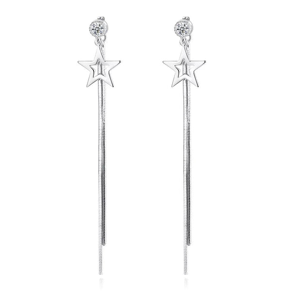 Silver Star Tassel Earrings Short and Long - Platinum Plated