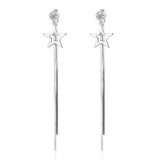 Silver Star Tassel Earrings Short and Long - Platinum Plated