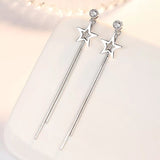 Silver Star Tassel Earrings Short and Long - Platinum Plated