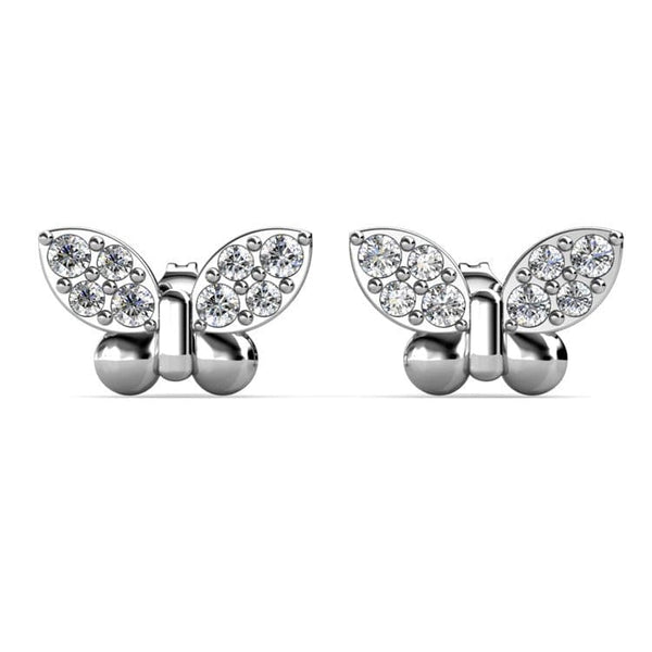 Silver Swarovski Crystal Butterfly Stud Earrings - Rhodium 