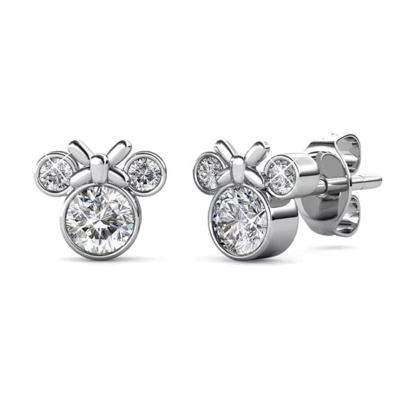 Silver Swarovski Crystal Minnie Mouse Stud Earrings - 