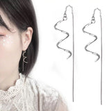 Silver Twist Double Sided Long Dangly Earrings