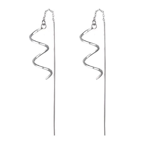 Silver Twist Double Sided Long Dangly Earrings