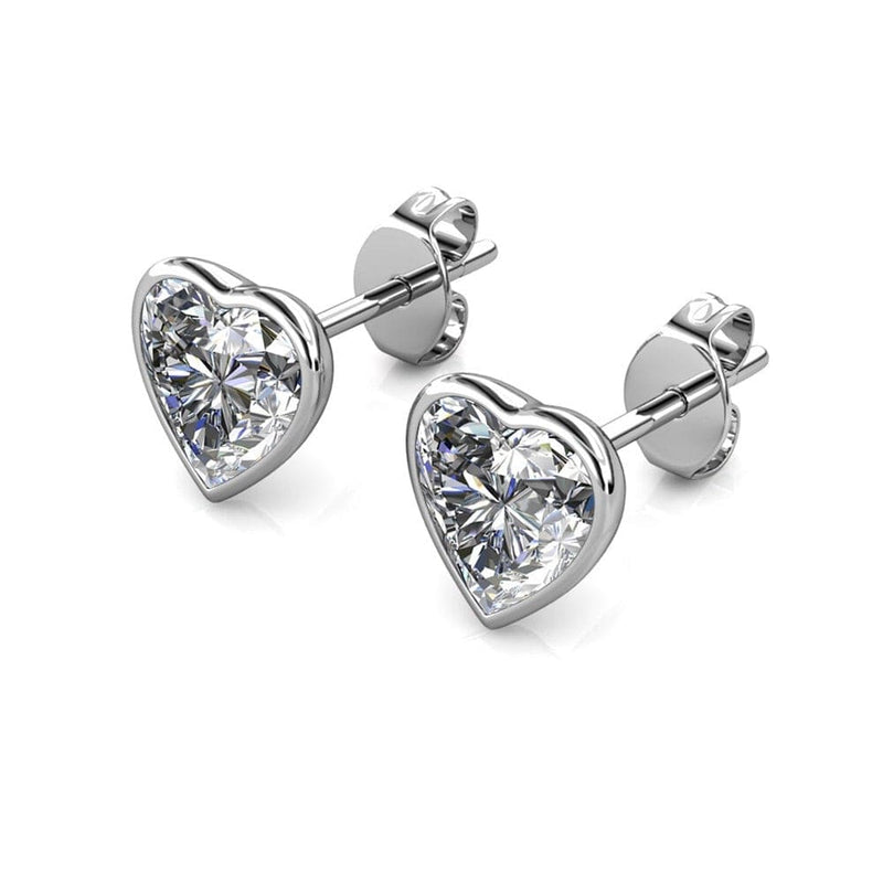 Delicate Heart Stud Earrings with Crystals from Swarovski - STYLACITY