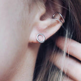 Small Hoop Stud Earrings Front-Facing - in Silver Gold and 