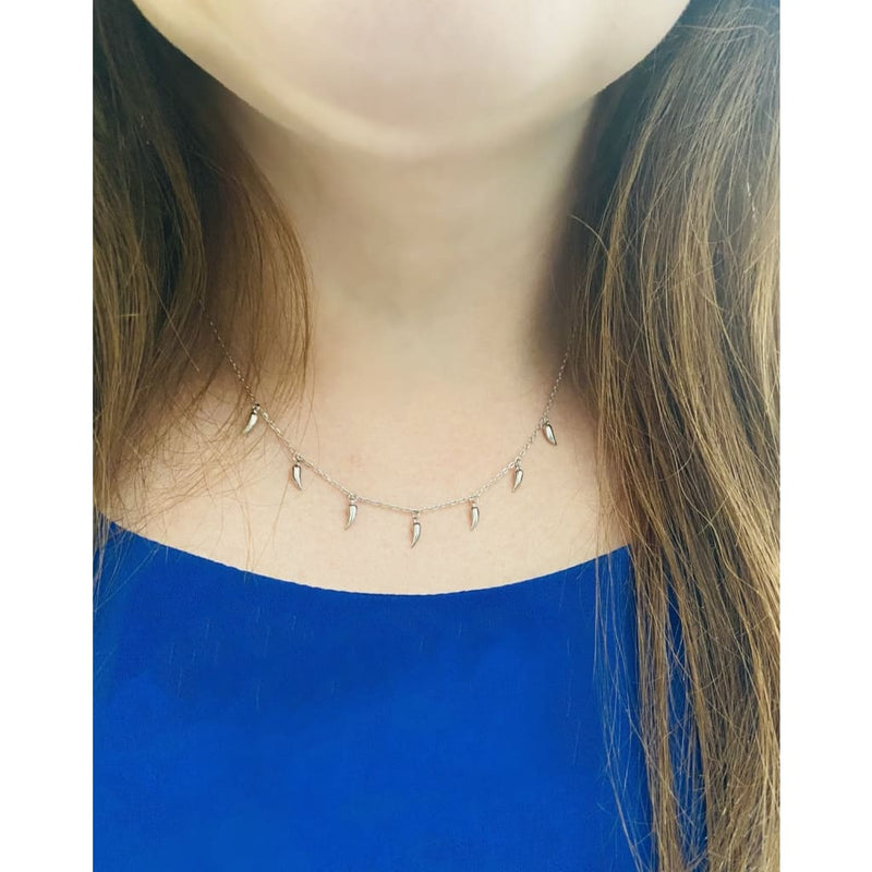 Sterling Silver Delicate Spike Choker Necklace - Silver and 