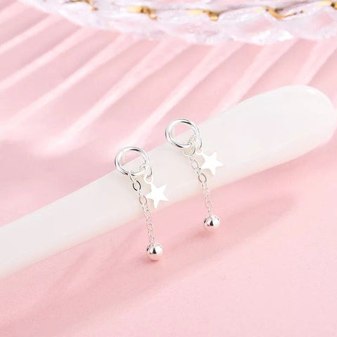 Sterling Silver Delicate Star Drop Hoop Earrings in Silver 