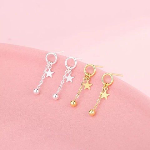 Sterling Silver Delicate Star Drop Hoop Earrings in Silver 