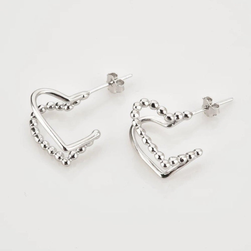 Sterling Silver Heart Half Hoop Earrings - Gold and Silver -
