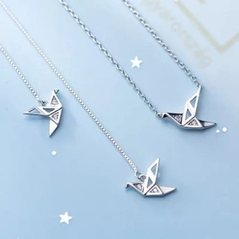 Sterling Silver Paper Crane Bird Threader Earrings - 