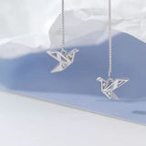 Sterling Silver Paper Crane Bird Threader Earrings - 