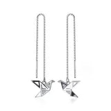 Sterling Silver Paper Crane Bird Threader Earrings - 