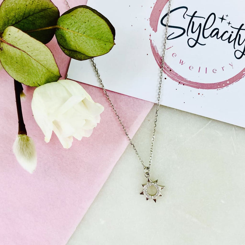 Sterling Silver Sun Sunflower Delicate Necklace