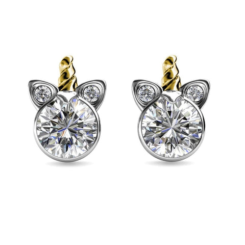 Unicorn Stud Earrings - Swarovski Crystal Rhodium and 18ct 