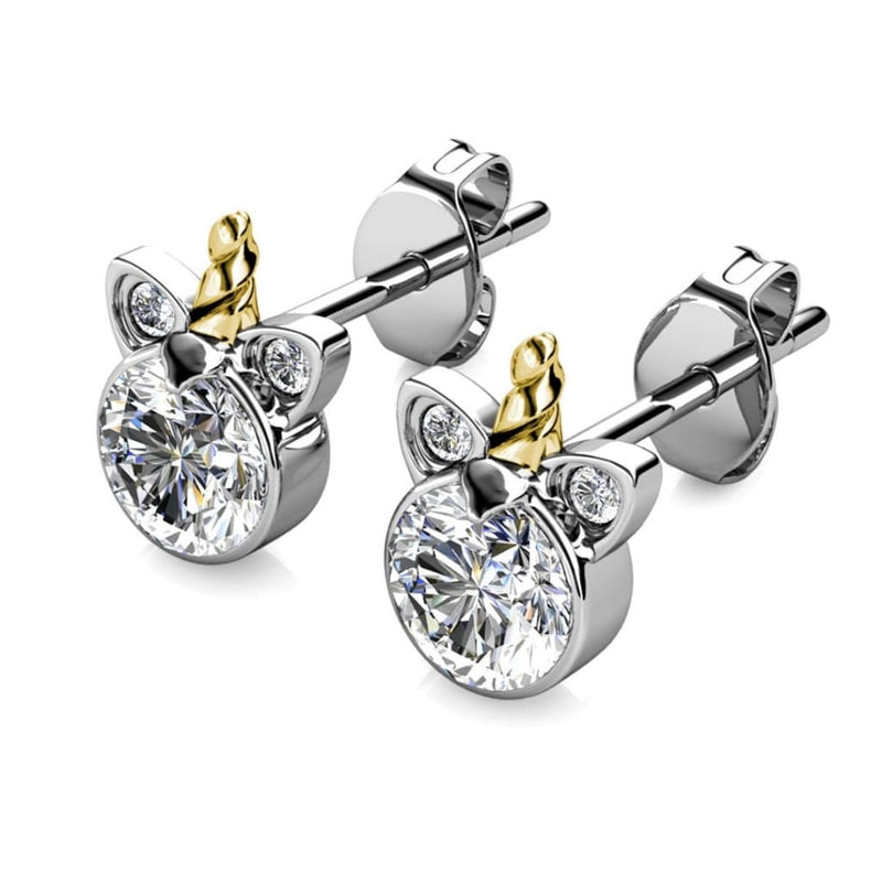 Unicorn Stud Earrings - Swarovski Crystal Rhodium and 18ct 