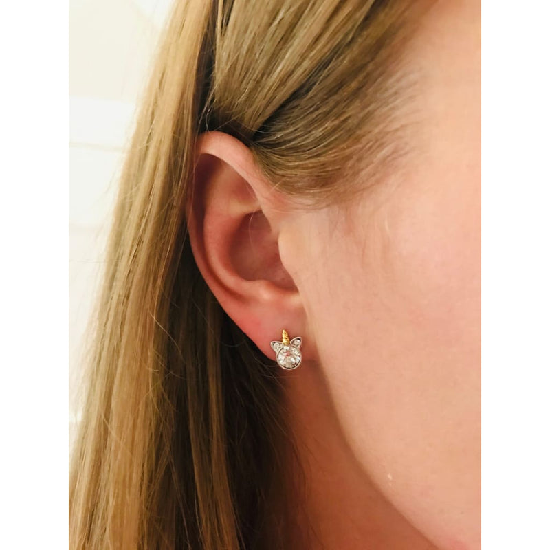 Unicorn Stud Earrings - Swarovski Crystal Rhodium and 18ct 